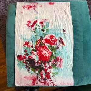 Vintage Floral Rose Print Cotton Tea Towel Red Blue White 21x34